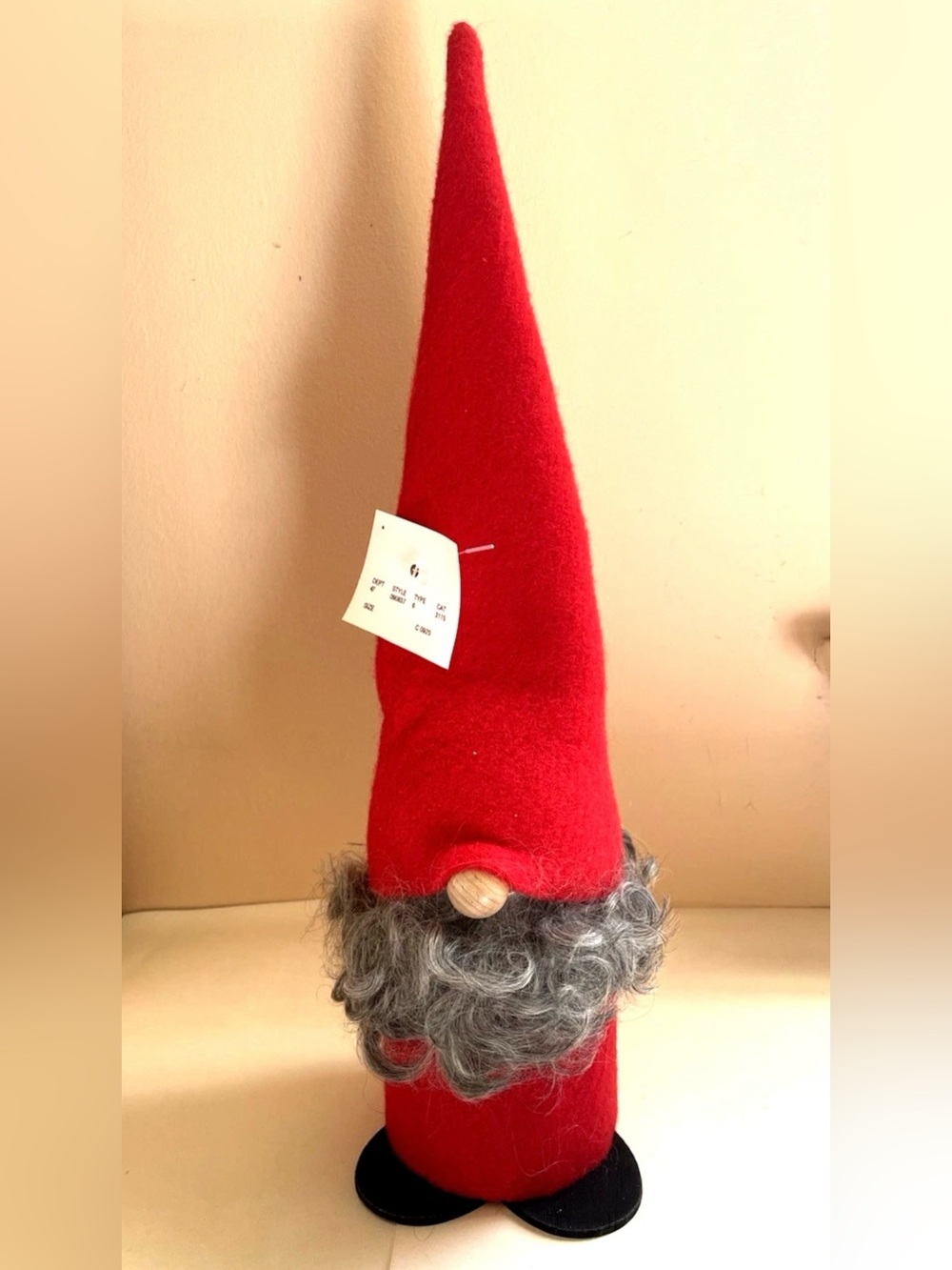 Red Felt Santa Gnome Home Christmas Winter Accent with Gray Curly Beard